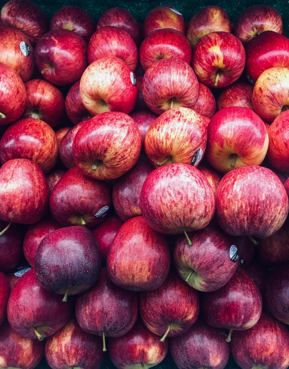 large pile of red apples sitting on a shelf