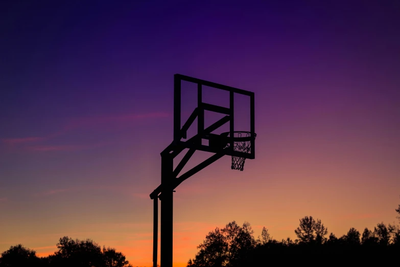 the silhouette of a basketball court and tree