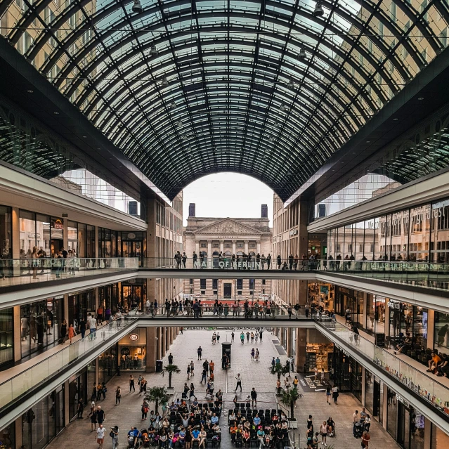 a view of a mall from the ceiling