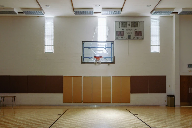 a basketball hoop on the inside of a building