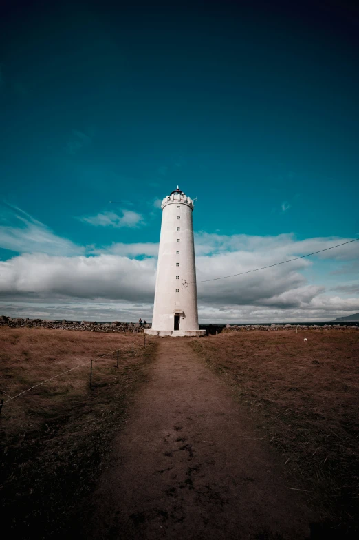 a light house in a dark, empty field