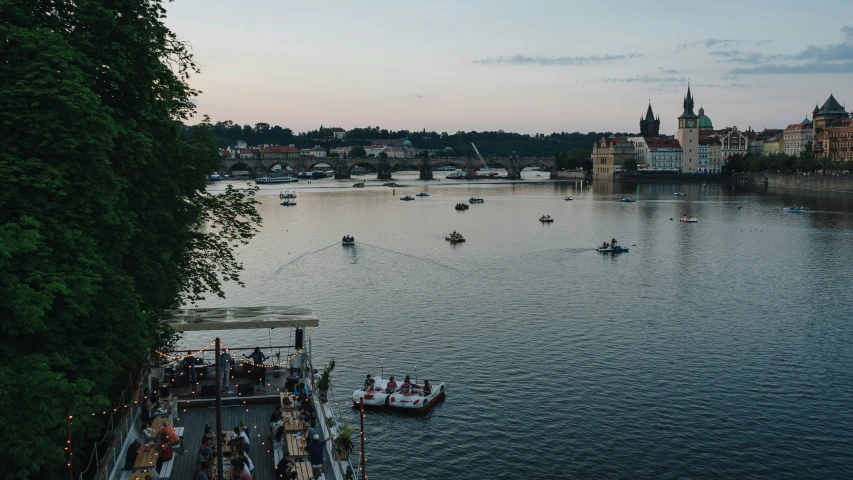 a river with many boats on it