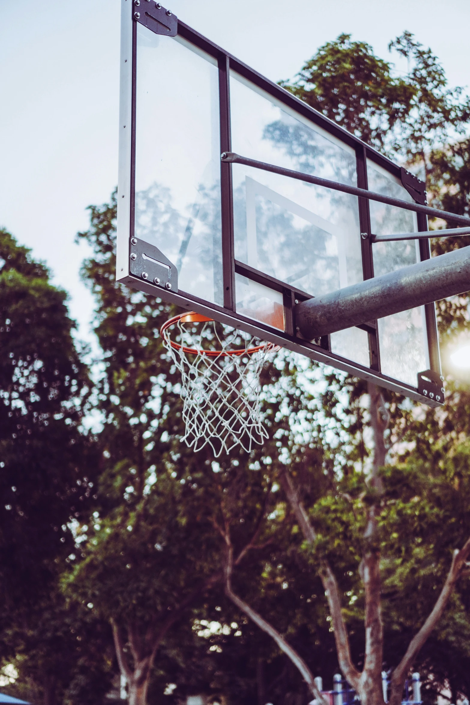 a basketball goal that is in the air