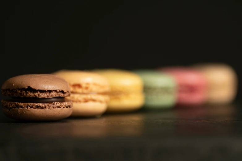 five macaroons arranged in the same row