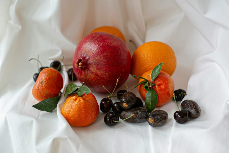 fruits and vegetables arranged on a white background