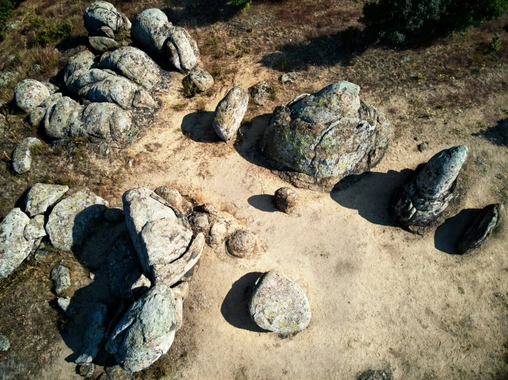 various rocks and boulders lay together on the ground