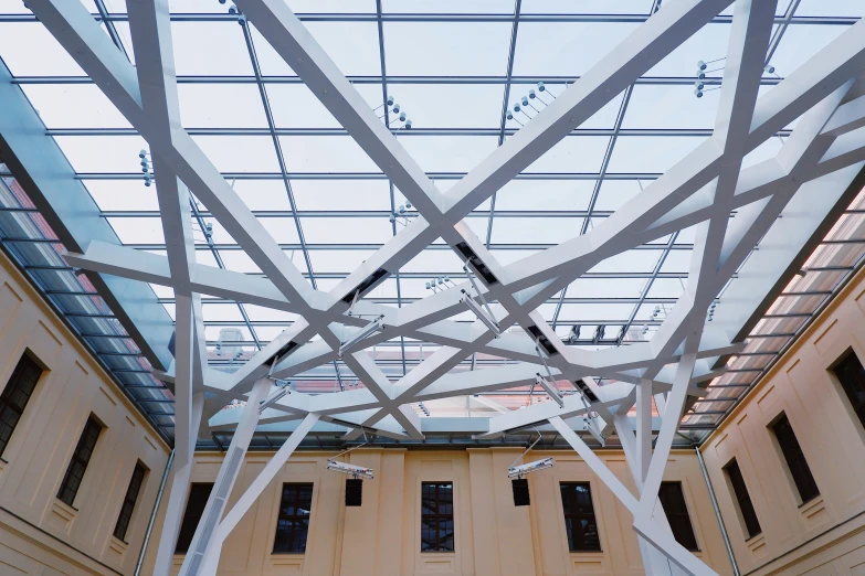 inside an indoor atrium space on top of building