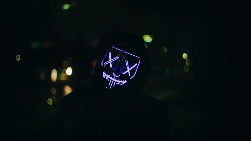 neon masks are bright, with the glow on them