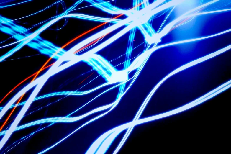 a light painting po of blue and red lines