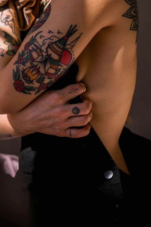 a person holding onto the arm and arm with tattoos