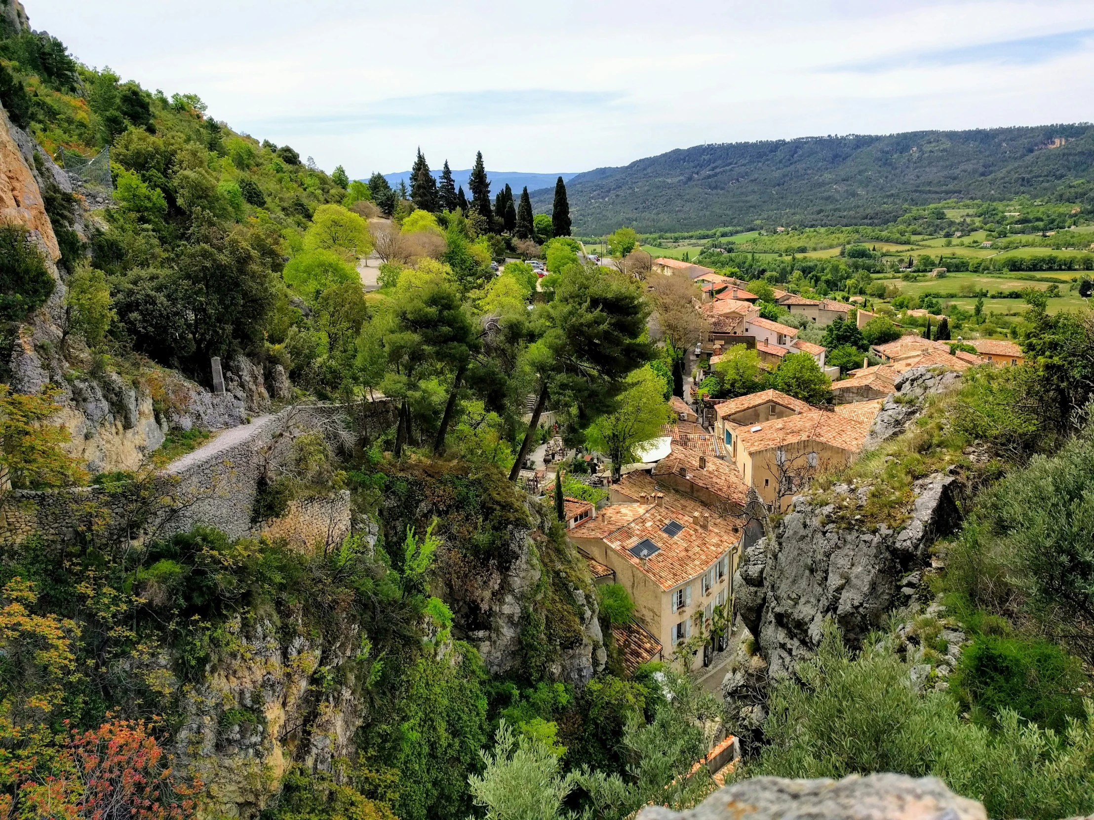 a small village on the top of a steep hill