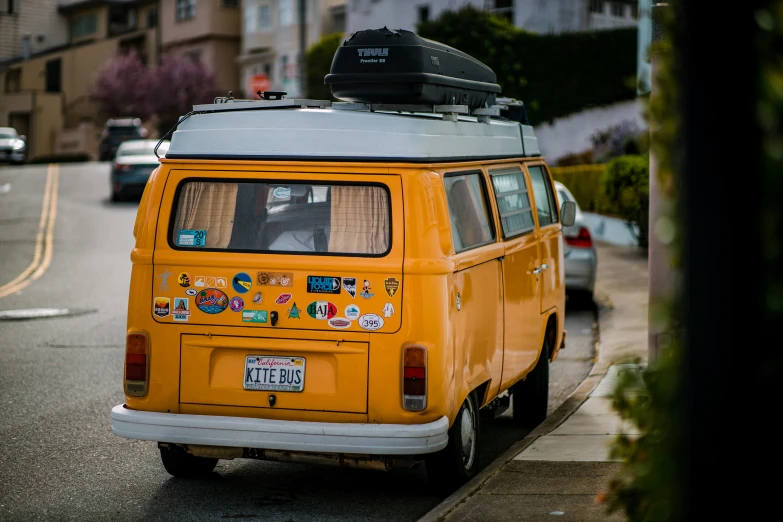 a van is parked on the side of the road