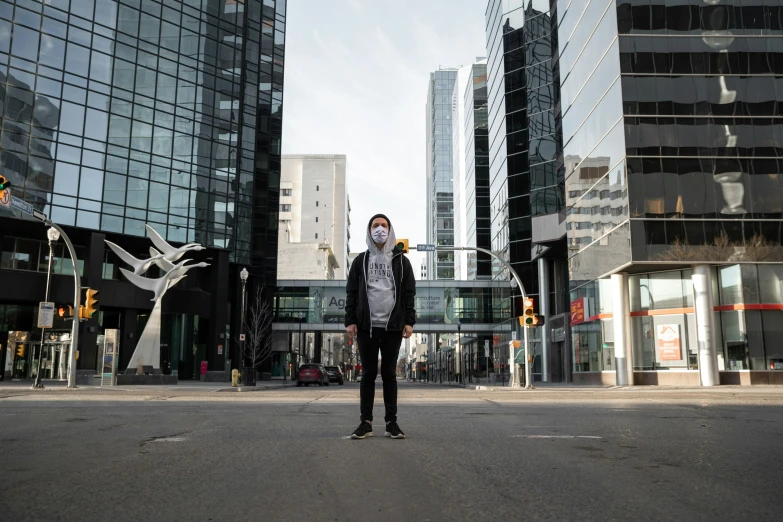 a person standing on a city street