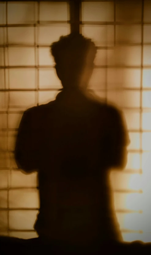 a person in shadow standing in front of a window