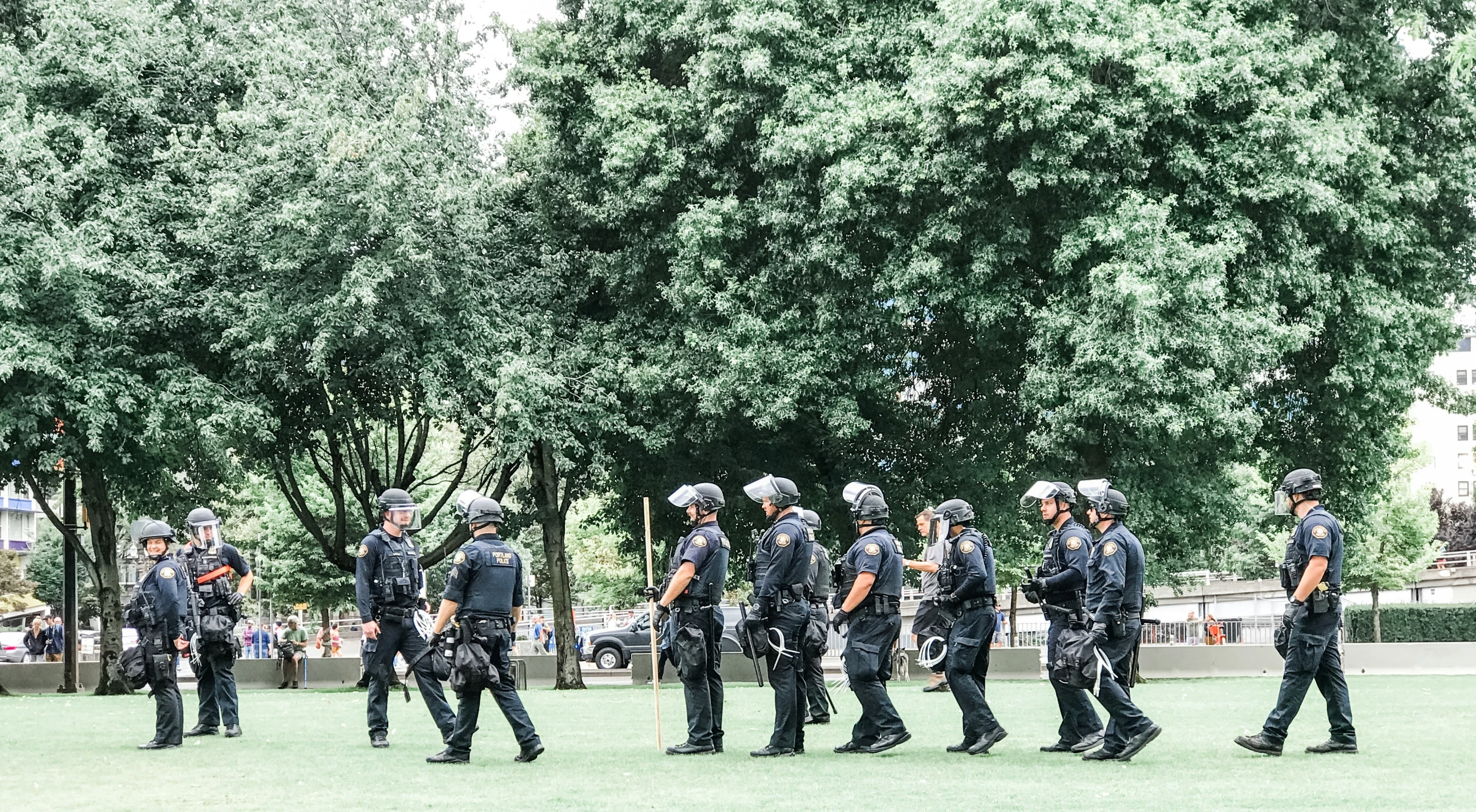 police officers are lined up on the field