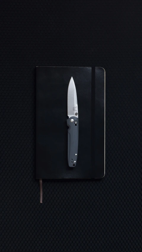 a book that has a knife and pen on it