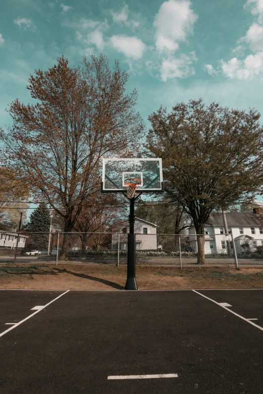 a basketball hoop sitting on top of a basketball court