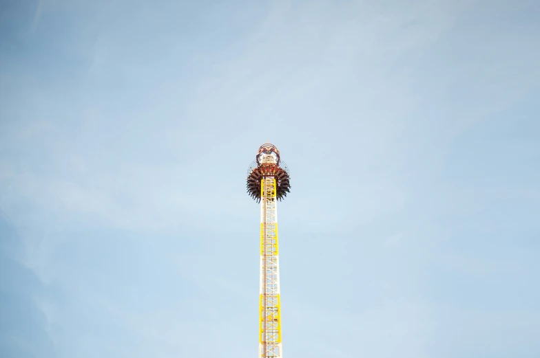 an amut park tower with the face of a statue above it