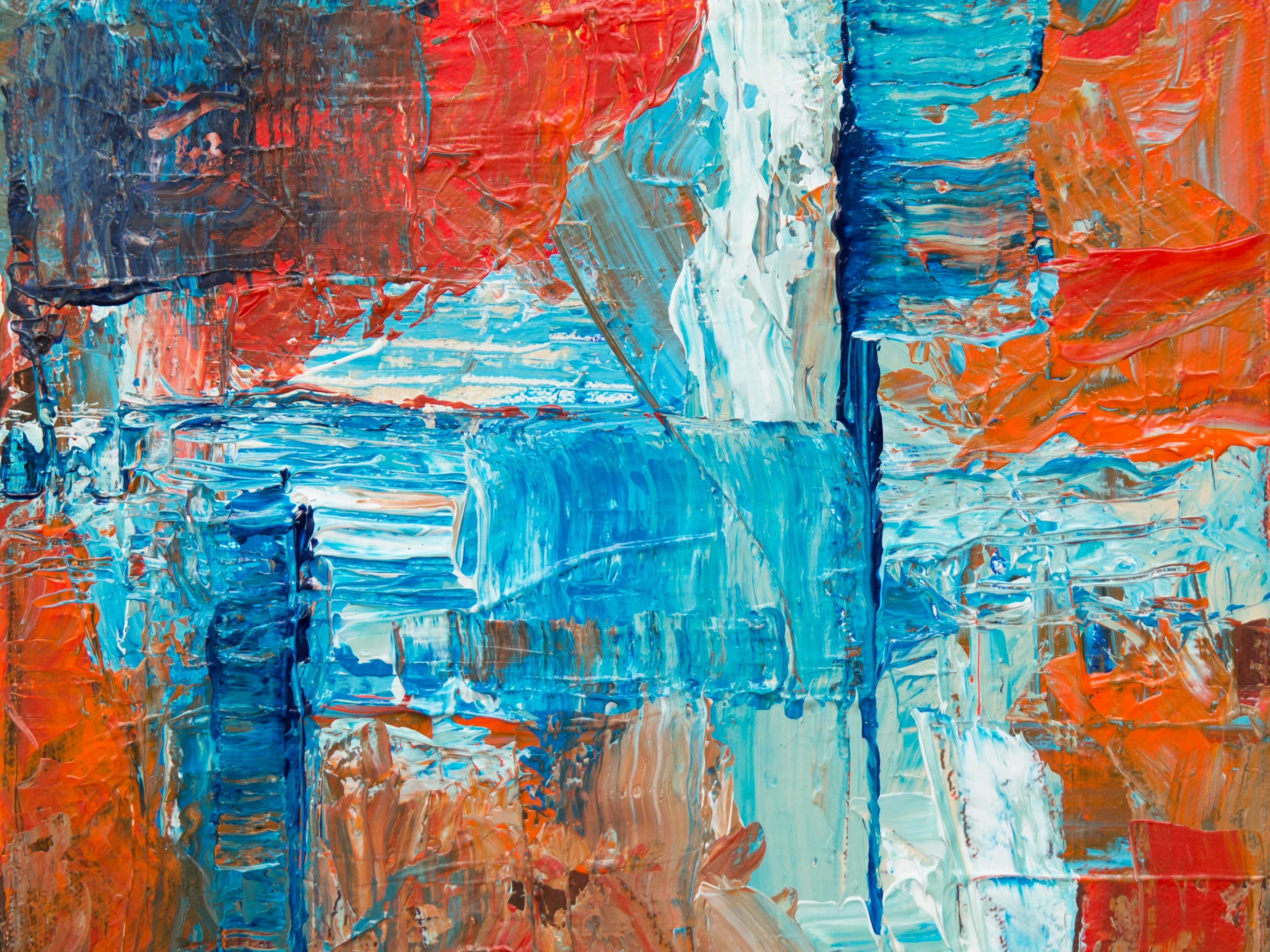 an abstract painting depicting blue and orange