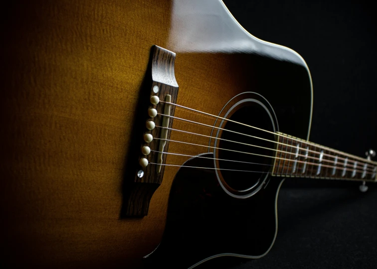 the strings of an acoustic guitar are very close together