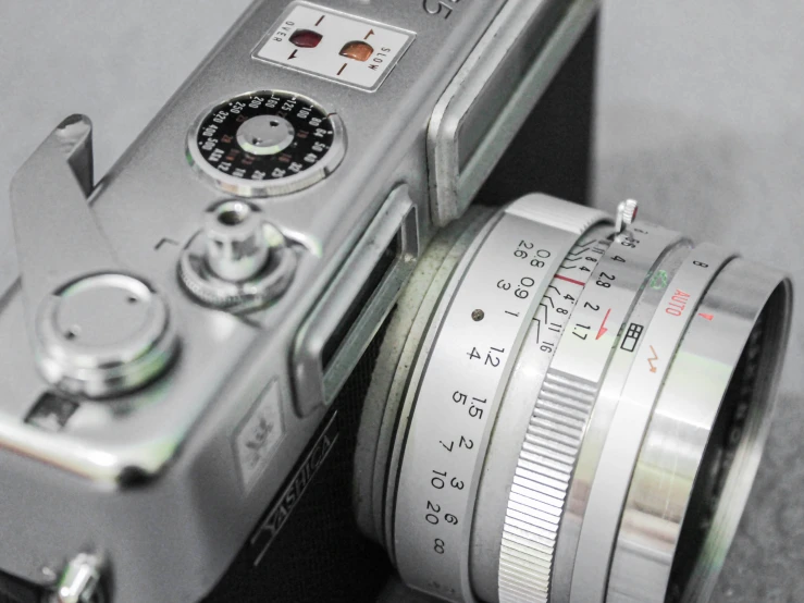 closeup of an old style camera with a dial