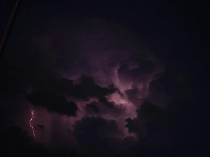 lightning bolt on a cloudy night with only a lightening rod