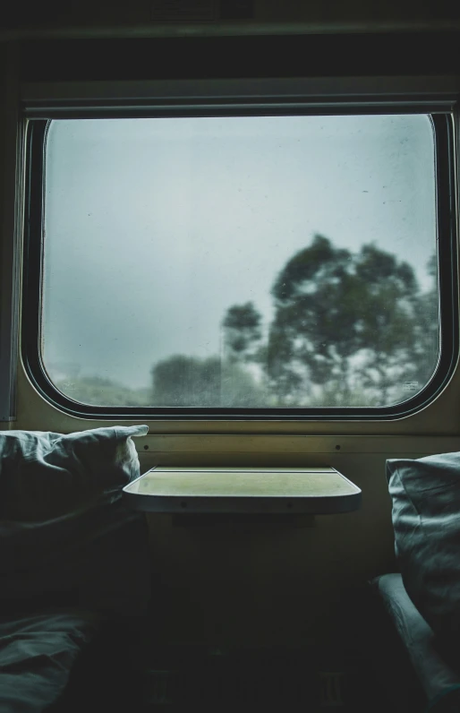 the view from a train window on a rainy day