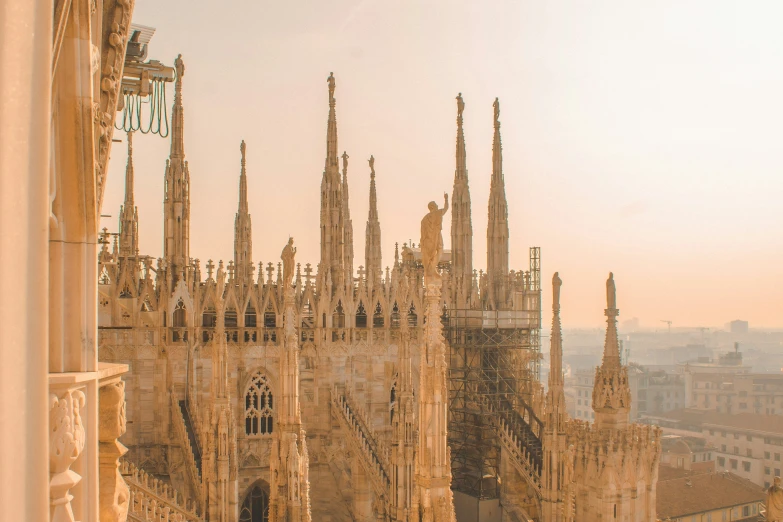 a group of towers with clocks on each of them