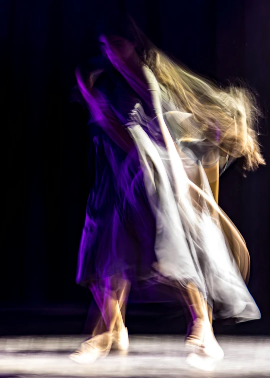 a couple of women with motion blur walking in a circle