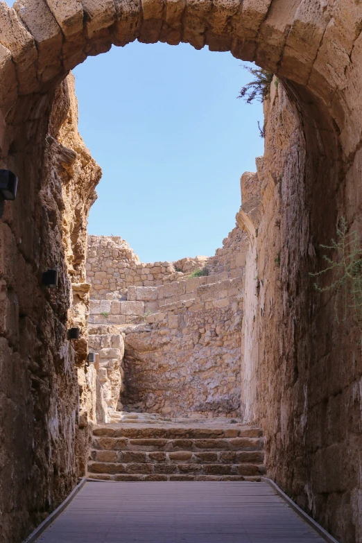 there is a very long view down an ancient walkway