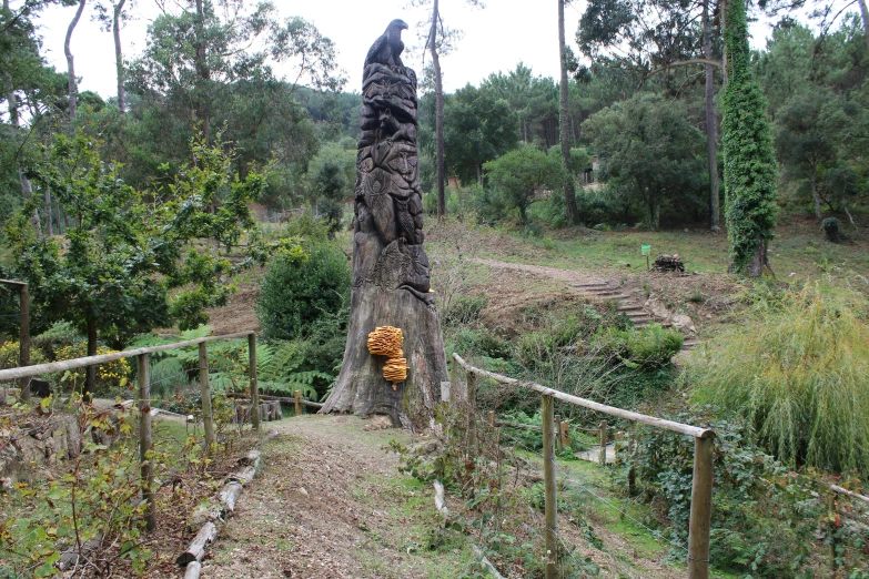 the base of a tree in the middle of a walkway