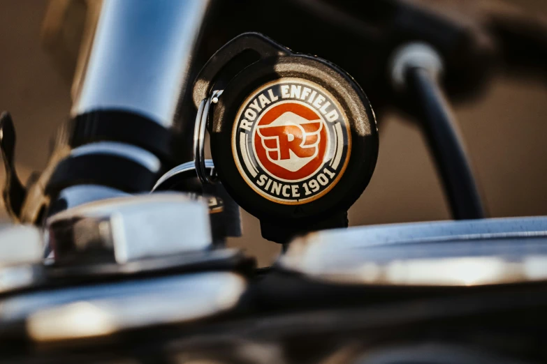 a close - up of a bicycle with an emblem