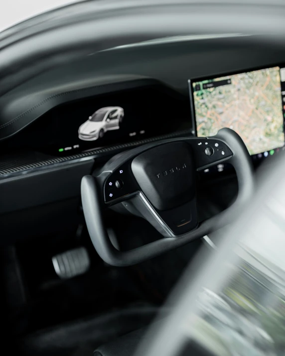 the inside of a car with a navigation screen