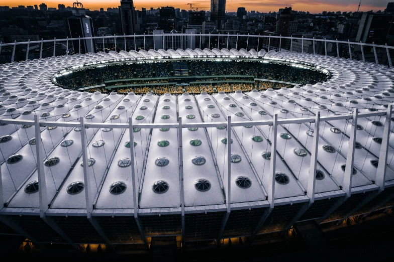 aerial view of the olympic games stadium during sunset