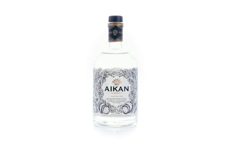 a bottle of vodka, with a floral print on the bottom