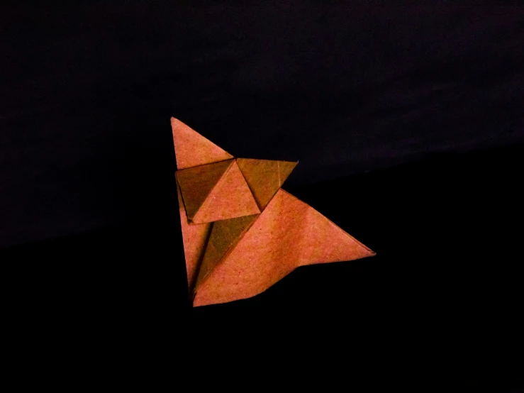 a closeup of an origami bird, on dark night