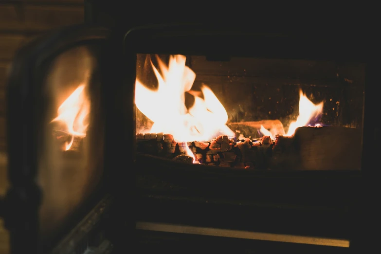 a close up view of a fire in an oven