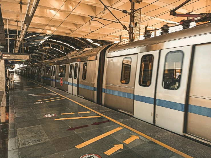 a subway train parked at the subway station