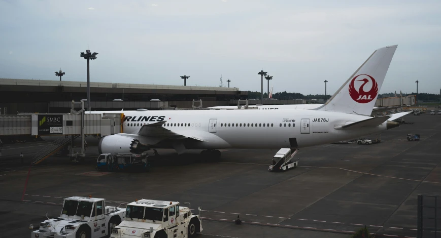 the large plane is parked near the terminal