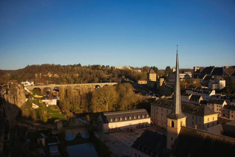 an aerial view of the city in winter