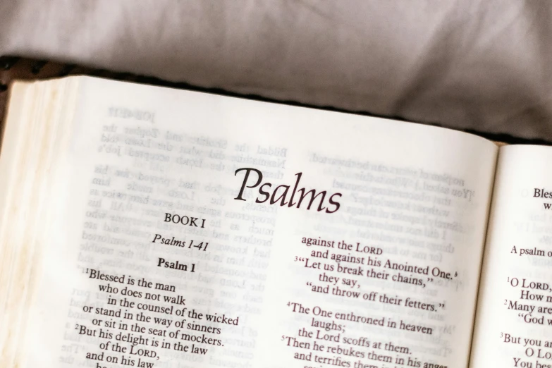 an open bible with the word psalms written in it