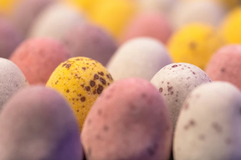 there are different colored chocolate eggs in the picture