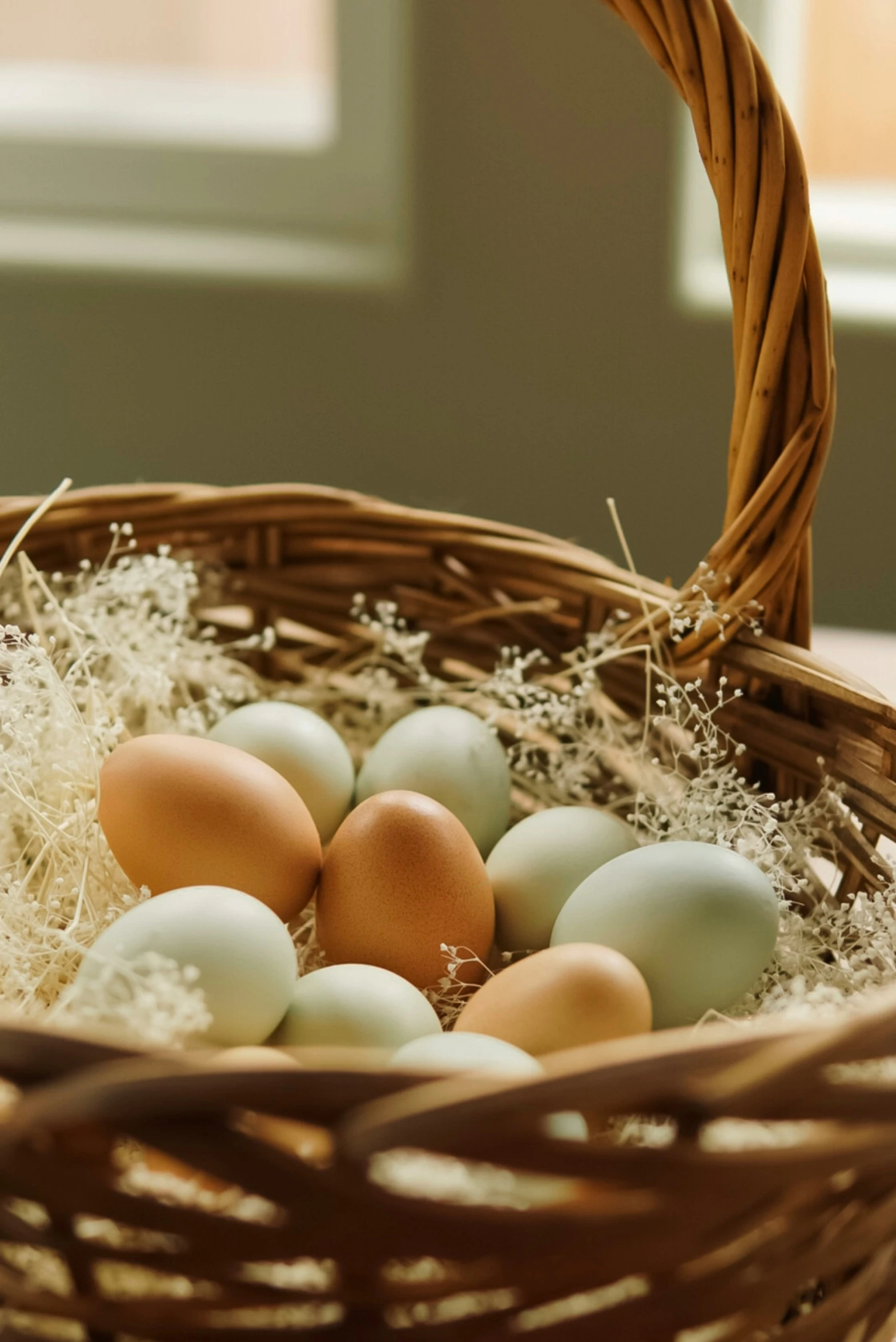 a basket with some very cute eggs in it