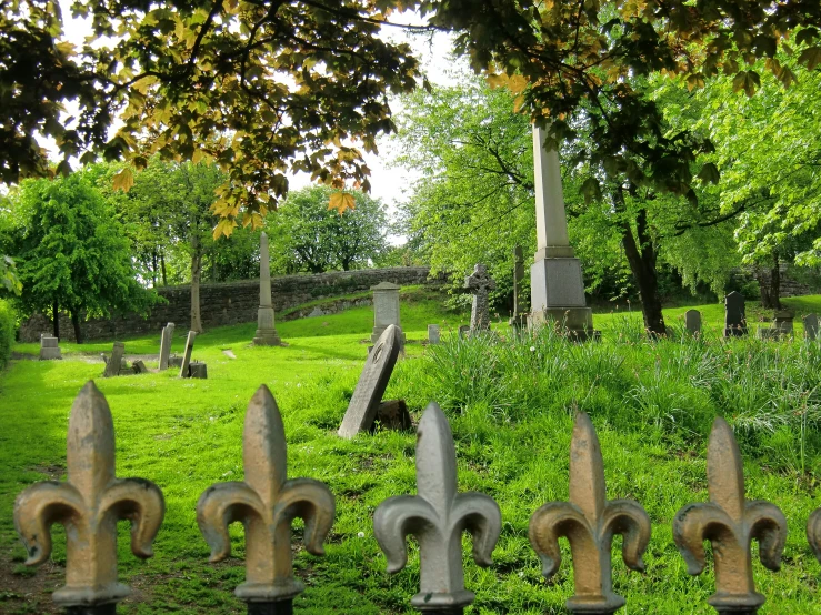 an cemetery with stone graves in it