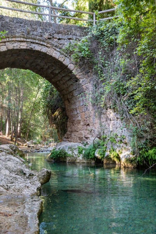 the view of a bridge over a pool of water