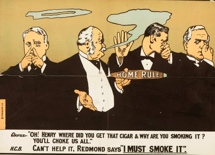 an advertit for a restaurant featuring men smoking