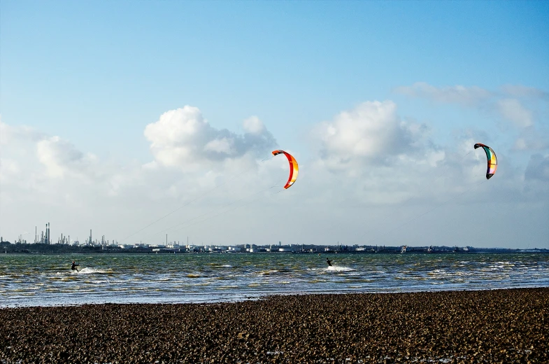 a person para sailing in the ocean on the sand