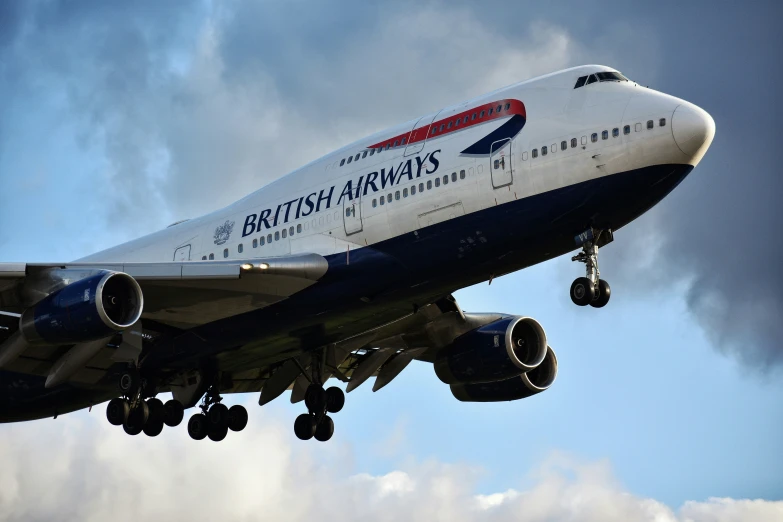 a british airways plane is flying in the sky