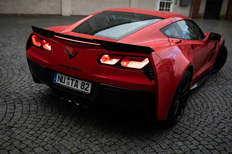 the back end of a red corvette chevrolet