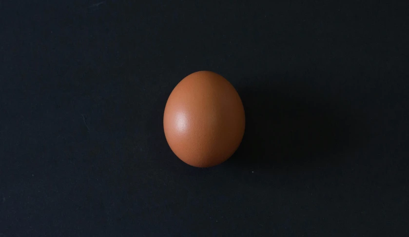 a single brown egg sitting on a black surface